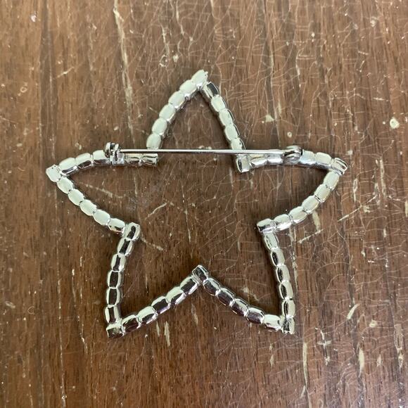 Vintage Silver Tone Crystal Rhinestone Star Sash Brooch Pin - Picture 2 of 3